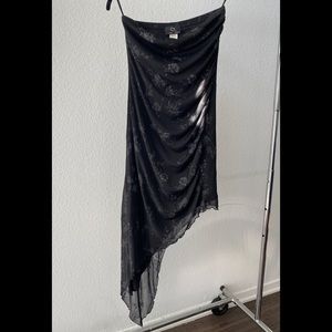 asymmetrical hem strapless glitter dress